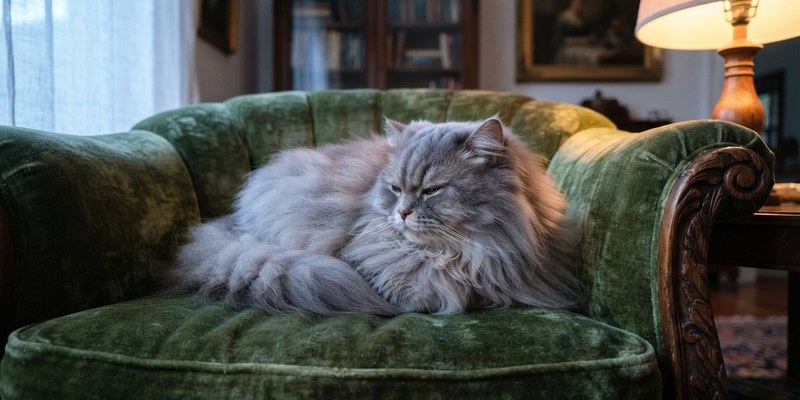 grey persian cat resting