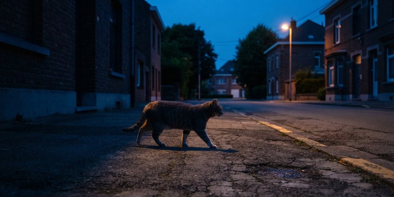 grey cat crossing residential