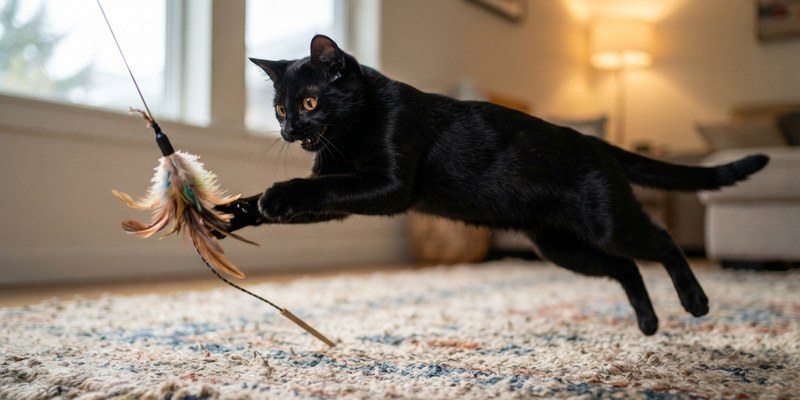 cat pouncing on toy