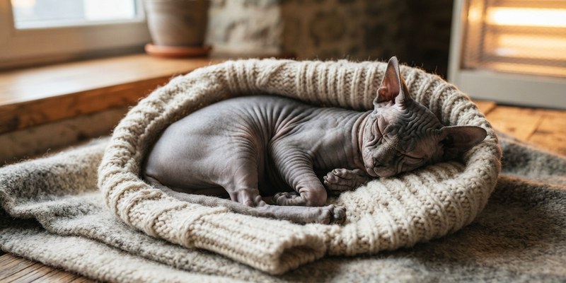 sphynx cat curled in
