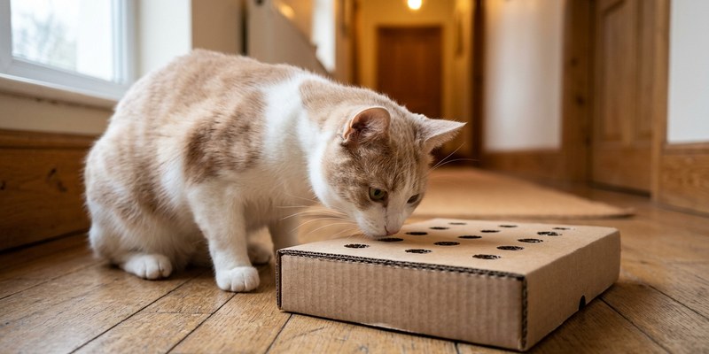 cat with cardboard puzzle