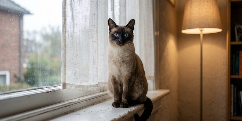 siamese cat windowsill alert