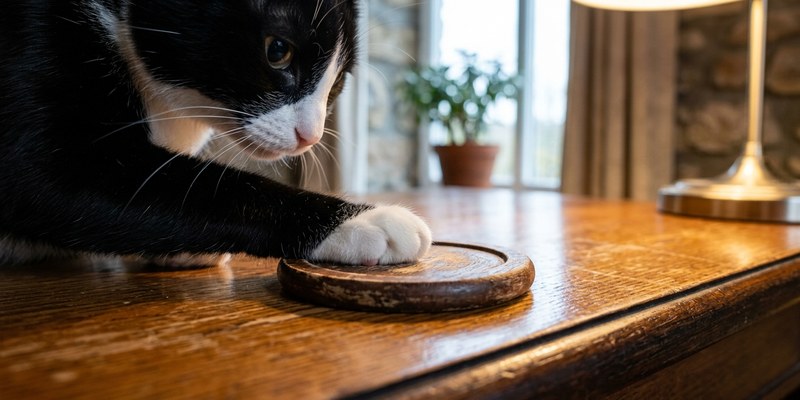 tuxedo cat paw wood