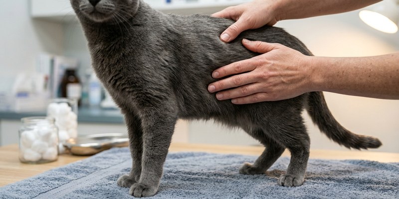 hands checking cat ribs