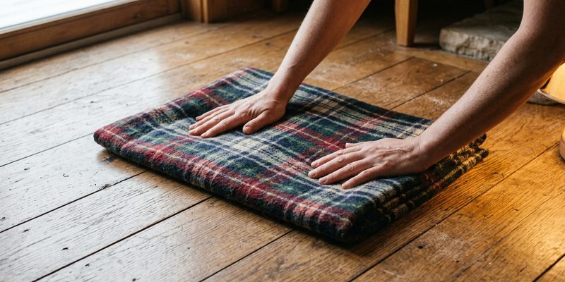 hands sliding blanket across