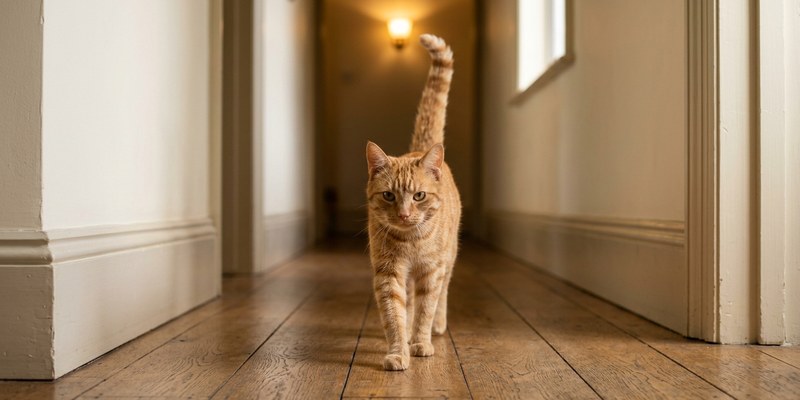 gato caminando pasillo