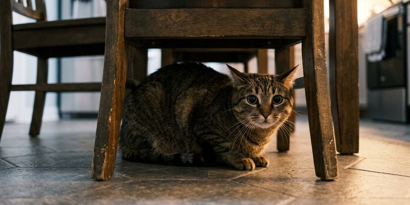 gato asustado bajo