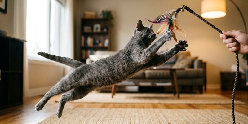 gato saltando juguete