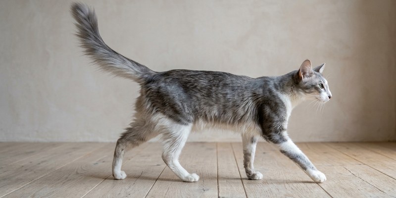 cat walking on wooden