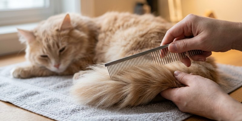 comb grooming cat tail