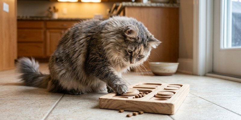 cat pawing puzzle feeder