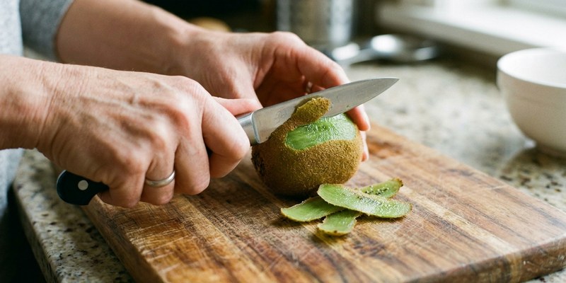 human peeling kiwi on