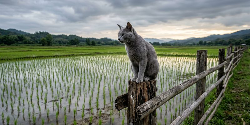 cat perched on fence