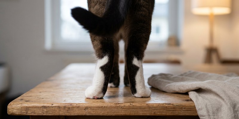 cat standing on wooden