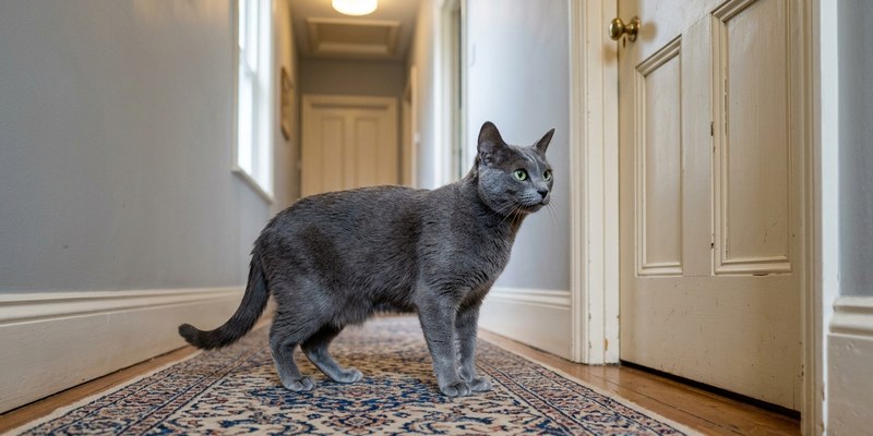 cat standing alert in