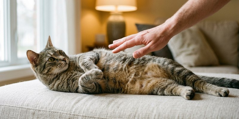 hand hovering cat belly