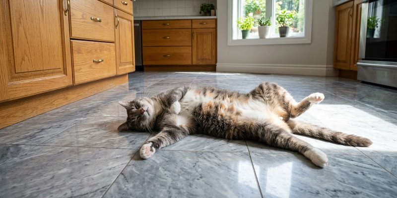 cat sprawled on marble