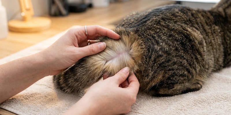 hands inspecting cat fur