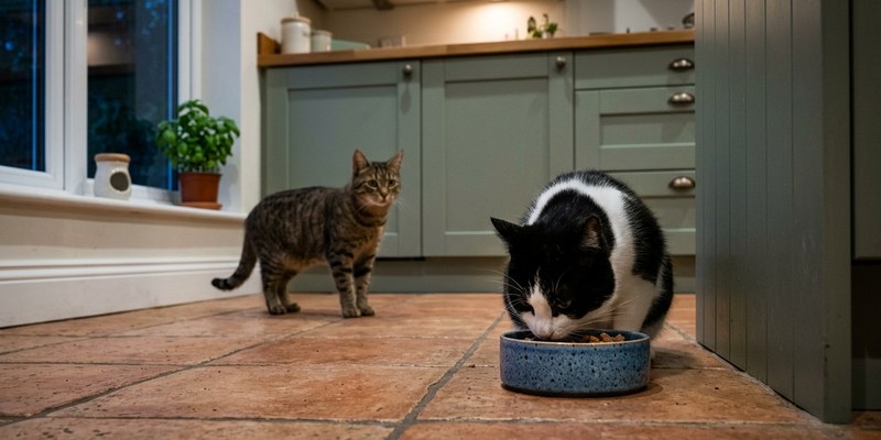 tabby cat waiting for