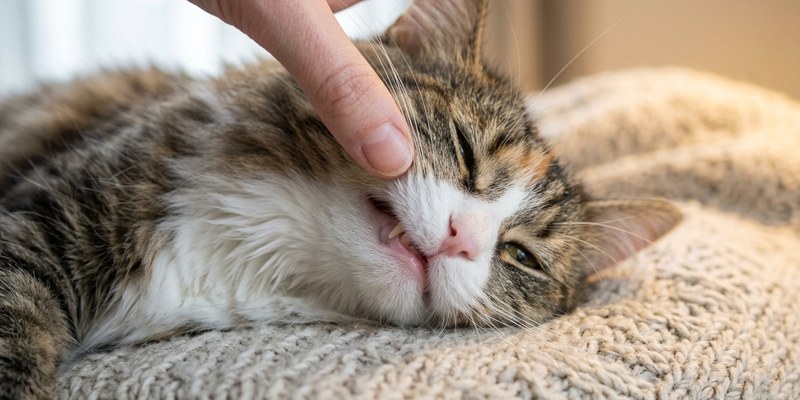 person lifting cat lip
