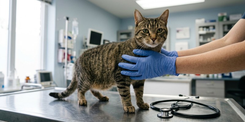 cat standing on examination