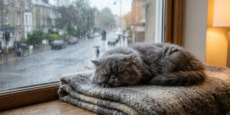 cat resting on blanket