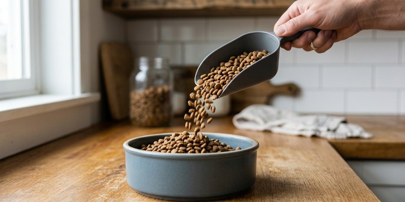 pouring dry kibble into