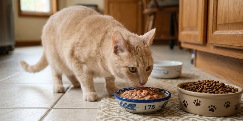 cream cat sniffing food