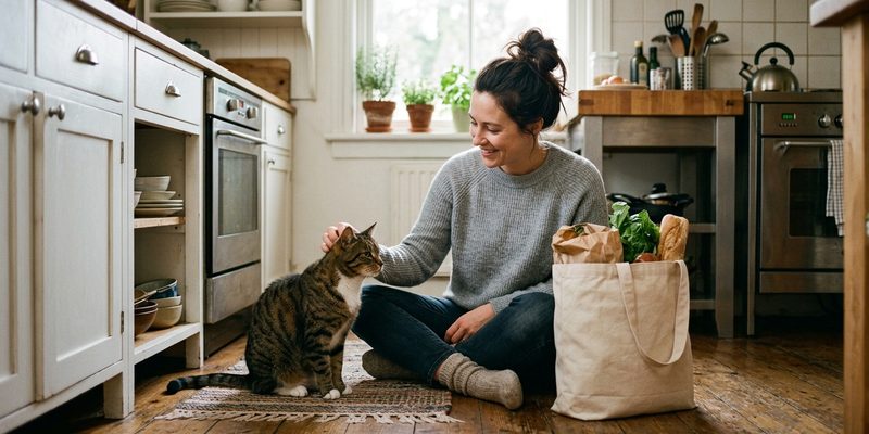 woman sitting with tabby