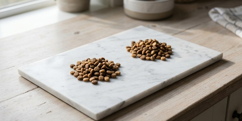 dry kibble on marble