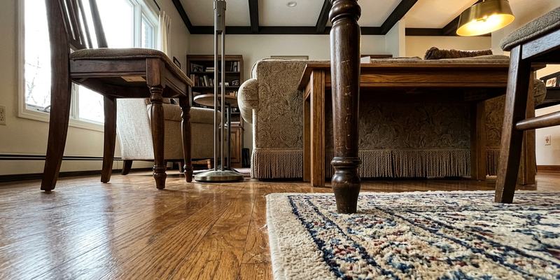 Salón al anochecer con un gato en una balda alta y un sillón vacío debajo