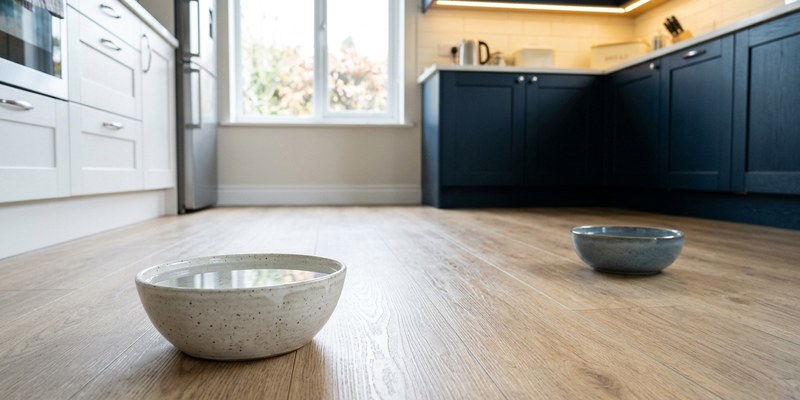 water bowls on kitchen