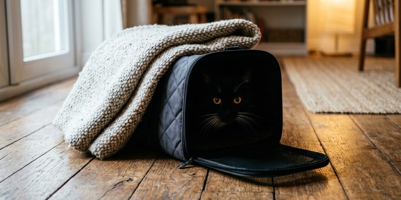 cat hiding in fabric