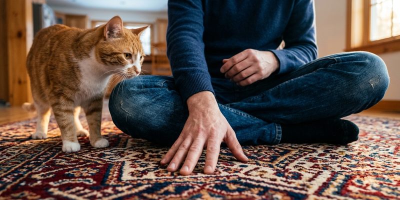 person sitting with cat