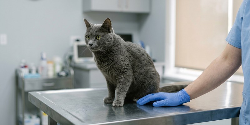 cat sitting on veterinary