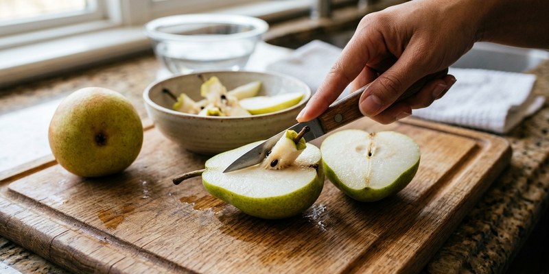 hand cutting pear core