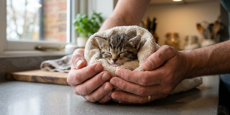 hands holding small tabby