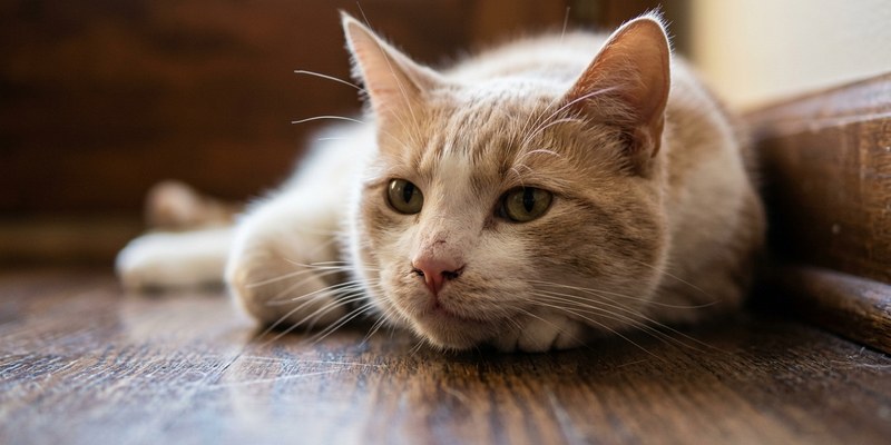 cat lying on wooden