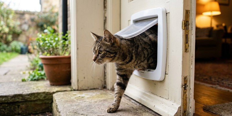 tabby cat stepping through