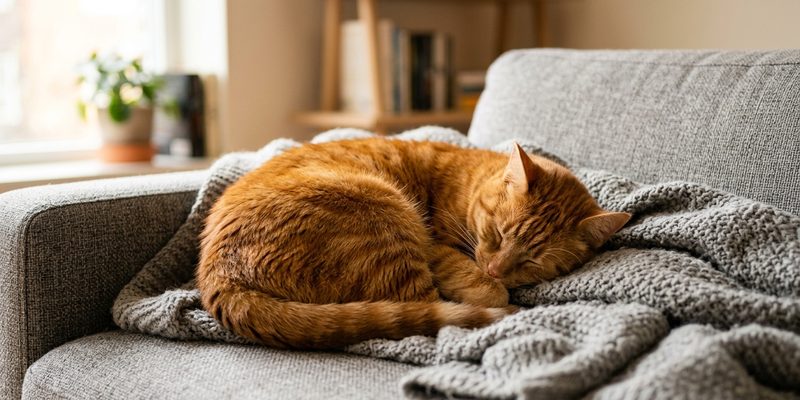 cat curled up on