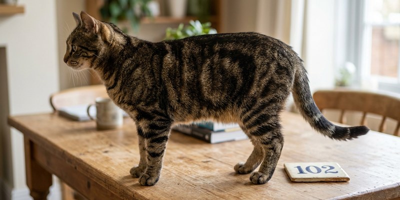 cat standing on wooden