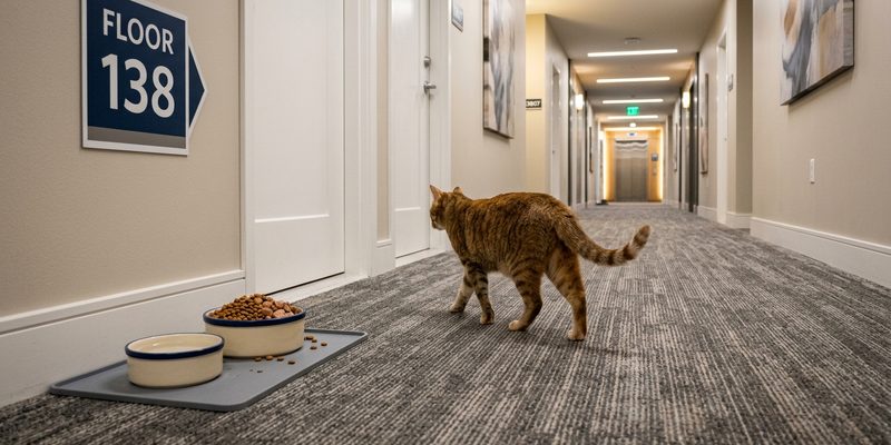cat walking from food