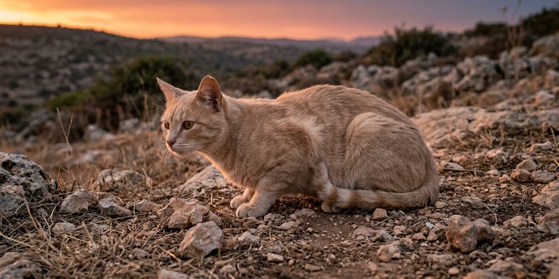 sand coloured cat crouched