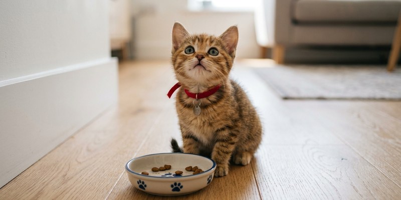kitten looking up beside