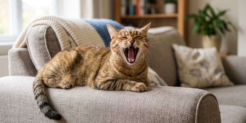 cat opening mouth yawning