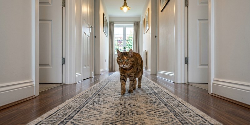 cat walking on hallway