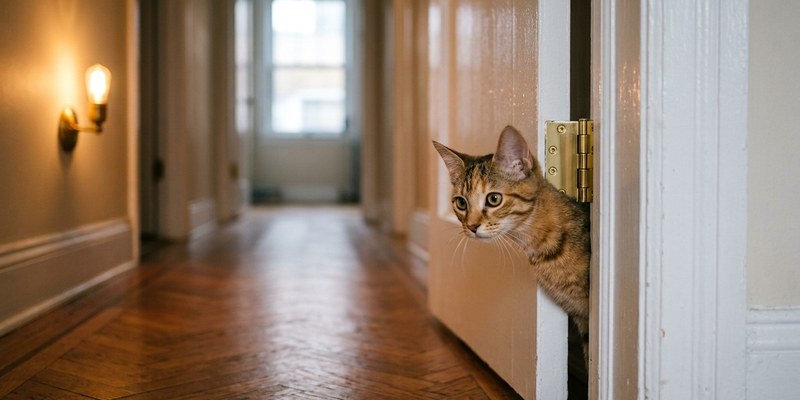 cat peeking through doorway