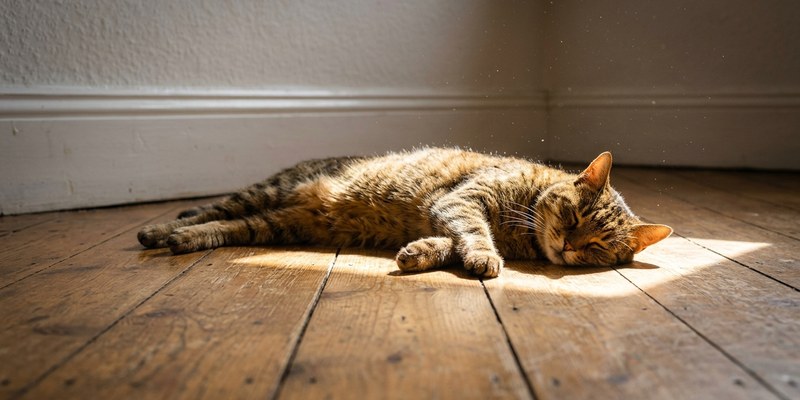 tabby sleeping in sunlight