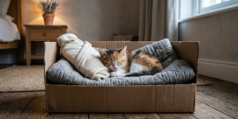 kitten sleeping on blanket