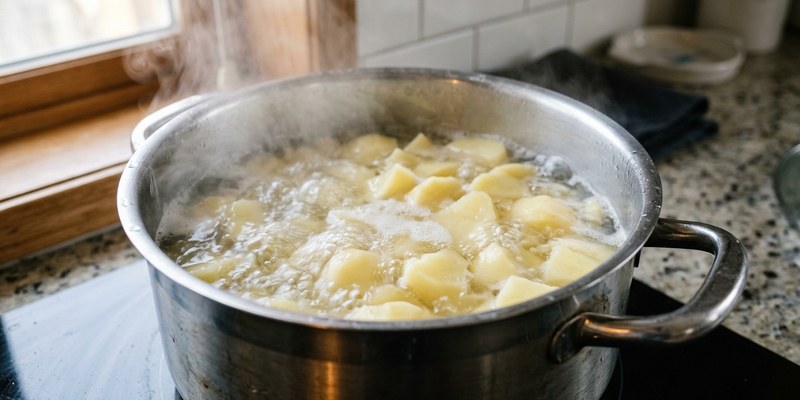 pot boiling potato chunks